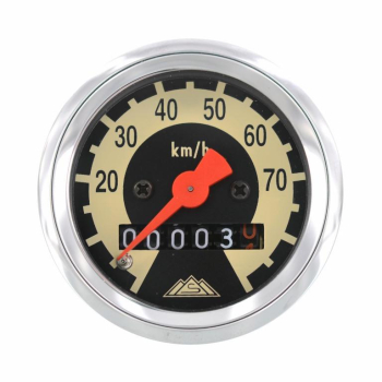 Tachometer - ø 48 mm - Ziffernblatt schwarz/ hellelfenbein (70 km/h Ausführung)