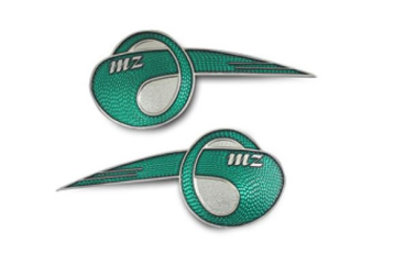 Schriftzug (Plakette aus Aluminium) "MZ" geschwungen klein (Satz zu 2 Stück) RT125/2, RT125/3