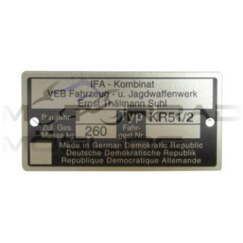 Typenschild aus Aluminium KR51/2