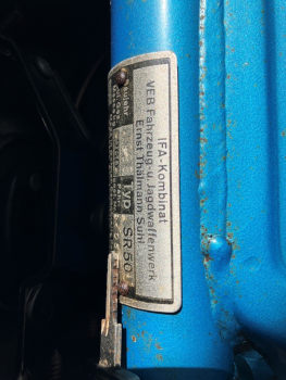 Simson SR50C - 1988 - 12V im seltenen polarblau metallic original Zustand mit Kindersitz - DDR Fahrzeugpapiere