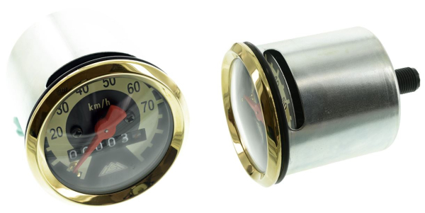 Tachometer Ø48mm GOLD - Zifferblatt schwarz/ hellelfenbein, 90 km/h