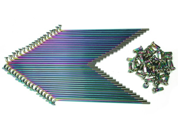 Speichensatz mit Nippel M3,5 Stahl beschichtet Regenbogen f. 16Zoll Scheibenbremse