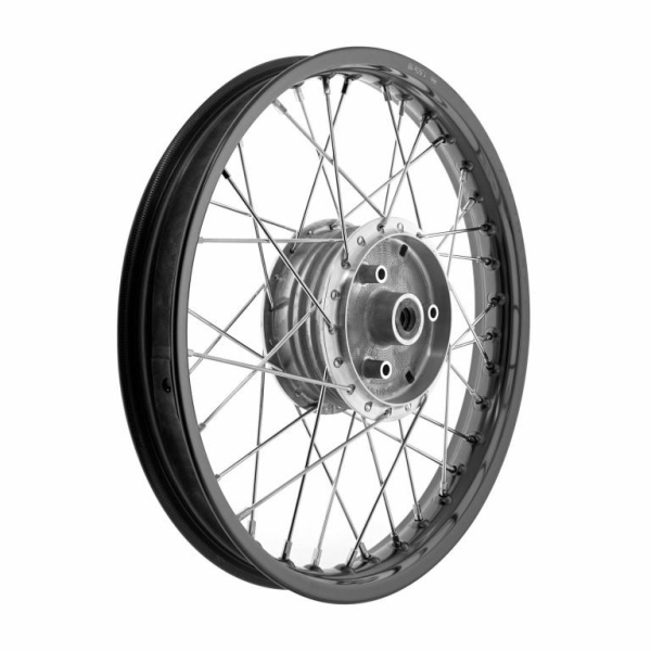 Speichenrad 1,50x16 Zoll Alufelge, schwarz eloxiert und poliert