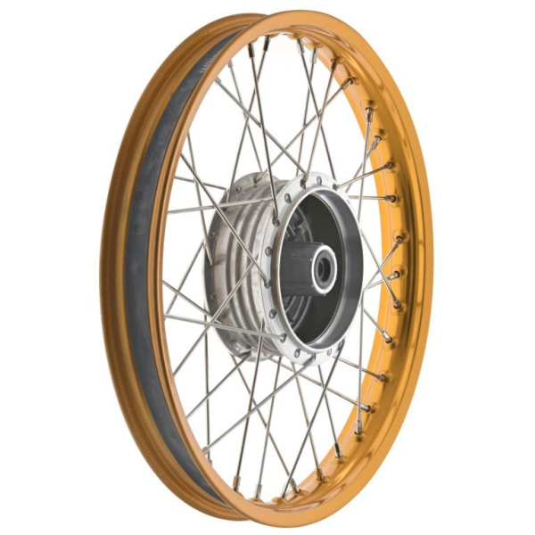 Speichenrad 1,5x16 Zoll Alufelge orange eloxiert und poliert + Edelstahlspeichen