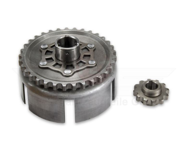 Kupplungskorb / Kupplungstrommel mit Kupplungskettenrad simplex (33 Zahn) und Antriebsritzel / Primärritzel (12 Zahn)