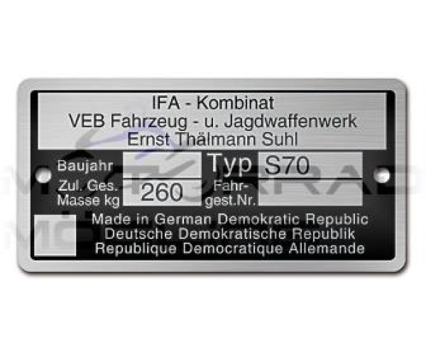 Typschild S70