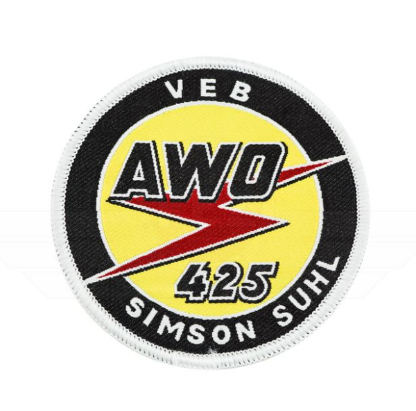Patch mit Schriftzug "AWO 425" gelb/rot - Ø75mm
