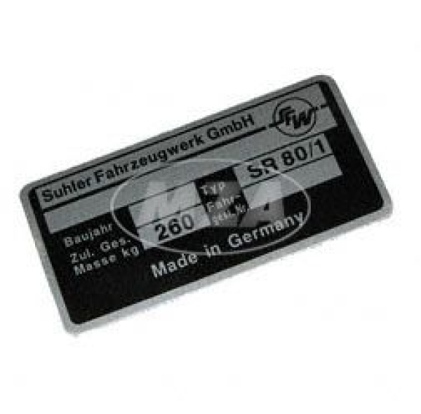 Typenschild - Suhler Fahrzeugwerk GmbH