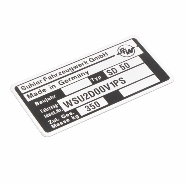 Typschild - Dreirad SD50 - Suhler Fahrzeugwerk GmbH
