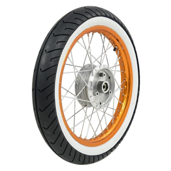 Komplettrad Alufelge gold/orange eloxiert + Weißwandreifen