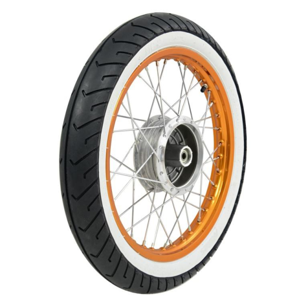 Komplettrad Alufelge gold/orange eloxiert + Weißwandreifen