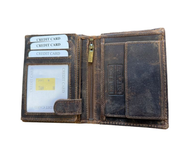 Geldbörse Portmonnaie (Echtleder) "MZ Wappen" Gravur Querformat braun
