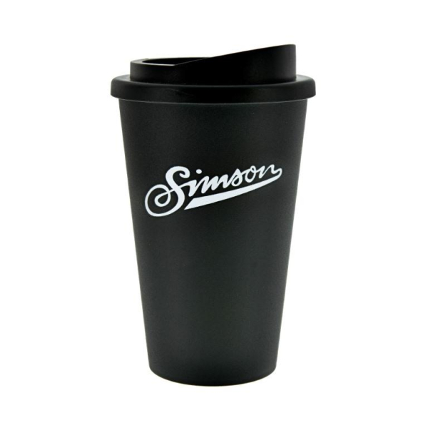 Thermobecher mit Schraubverschluss, 350ml, schwarz, Motiv: SIMSON