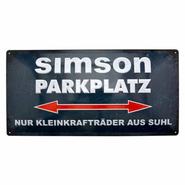 Blechschild 25x50 cm, grau/weiß, Motiv: SIMSON-Parkplatz