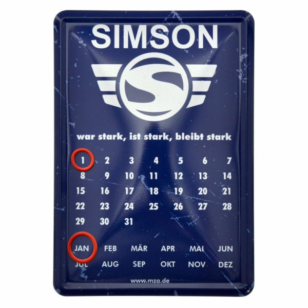 Blechschild 10x14cm, Ewiger Kalender, blau, nostalgic art, Motiv: SIMSON
